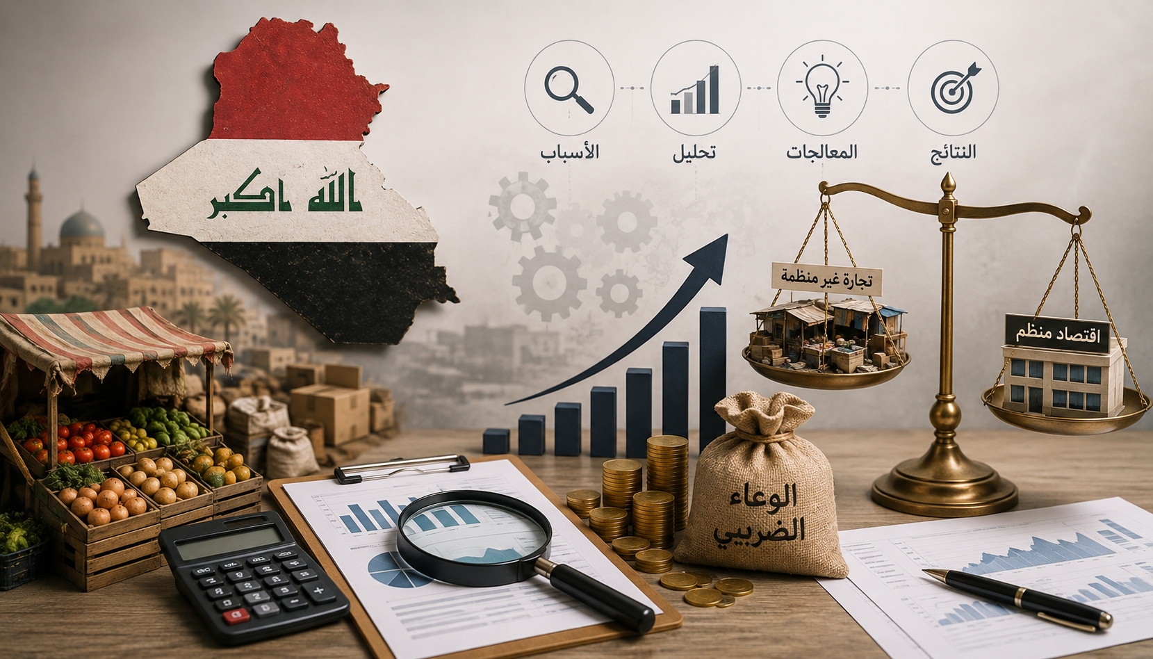 You are currently viewing مقالة: التجارة الداخلية غير المنظمة والوعاء الضريبي في العراق: الأسباب والمعالجات