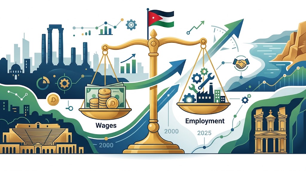 You are currently viewing مقالة: أثر الحد الأدنى للأجور على التشغيل في الأردن والعوامل المؤثرة عليه: دراسة قياسية لسوق العمل الأردني 2000 – 2025